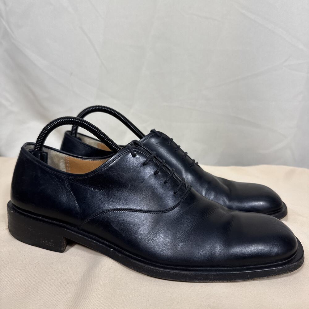 Salvatore Ferragamo Mens 9.5 B Black Leather Oxford Dress Shoes Made Italy